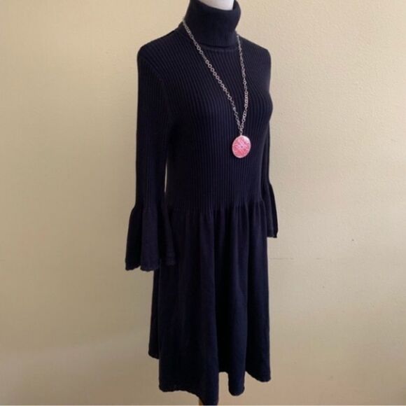 Eliza J Ribbed Knit Dress Turtleneck Navy - Picture 3 of 9